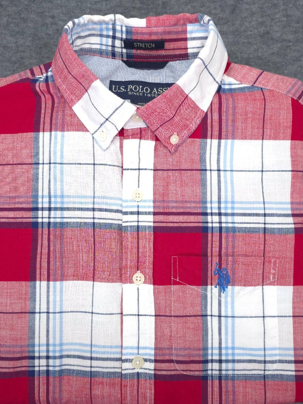 U.S. Polo Assn Plaid Shirt Mens XS Red Blue Short Sleeve Button Down
